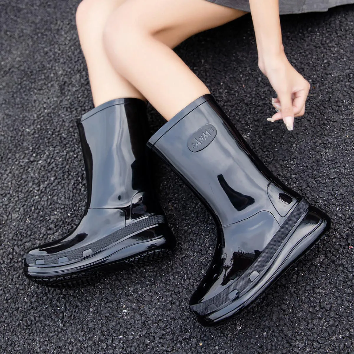 Stivali da pioggia da donna Stivali robusti con plateau a metà polpaccio Stivali impermeabili con aumento di altezza Scarpe da p