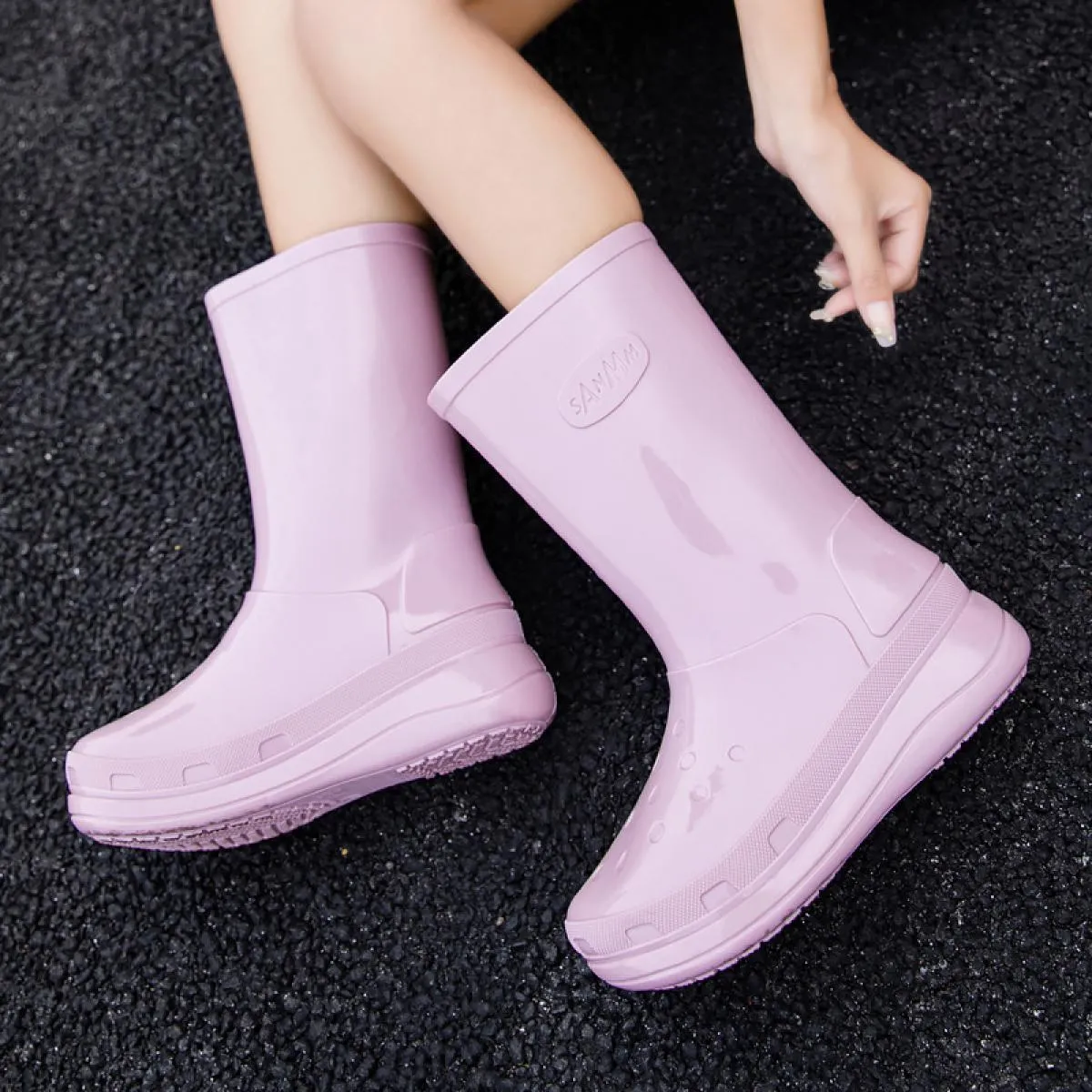 Stivali da pioggia da donna Stivali robusti con plateau a metà polpaccio Stivali impermeabili con aumento di altezza Scarpe da p