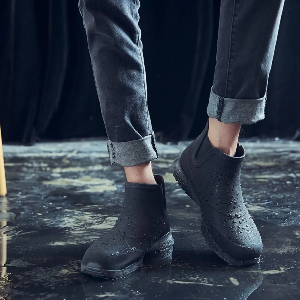 Stivali da pioggia da uomo stile testa tonda stivali corti antiscivolo da esterno fondo morbido scarpe impermeabili da cucina Za