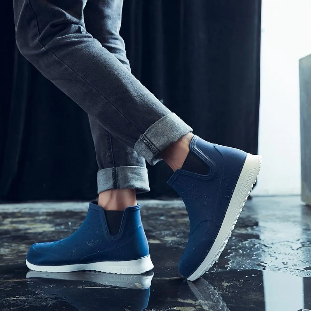 Stivali da pioggia da uomo stile testa tonda stivali corti antiscivolo da esterno fondo morbido scarpe impermeabili da cucina Za