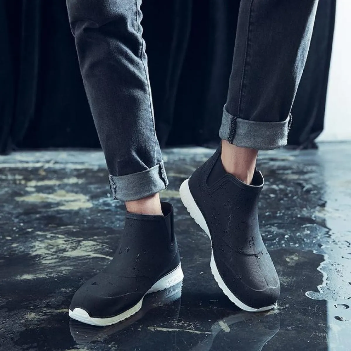 Stivali da pioggia da uomo stile testa tonda stivali corti antiscivolo da esterno fondo morbido scarpe impermeabili da cucina Za