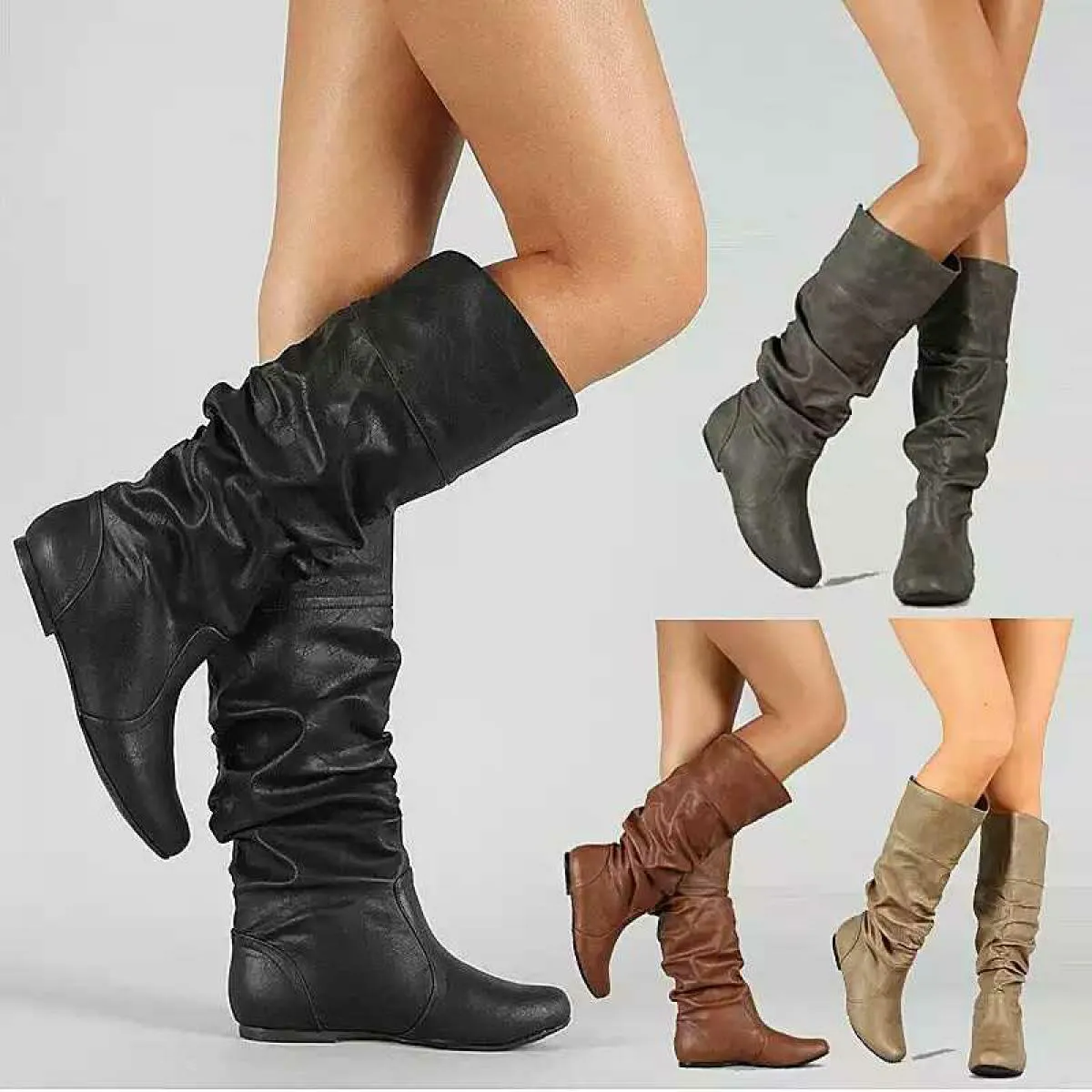 Stivali Europa Donna Stivali alti alla coscia piatti Stivali in pelle Donna Punta tonda Al ginocchio Scarpe di lusso moda Donna
