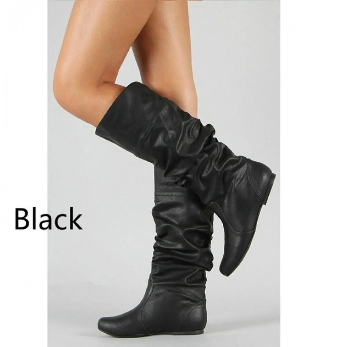 Stivali Europa Donna Stivali alti alla coscia piatti Stivali in pelle Donna Punta tonda Al ginocchio Scarpe di lusso moda Donna