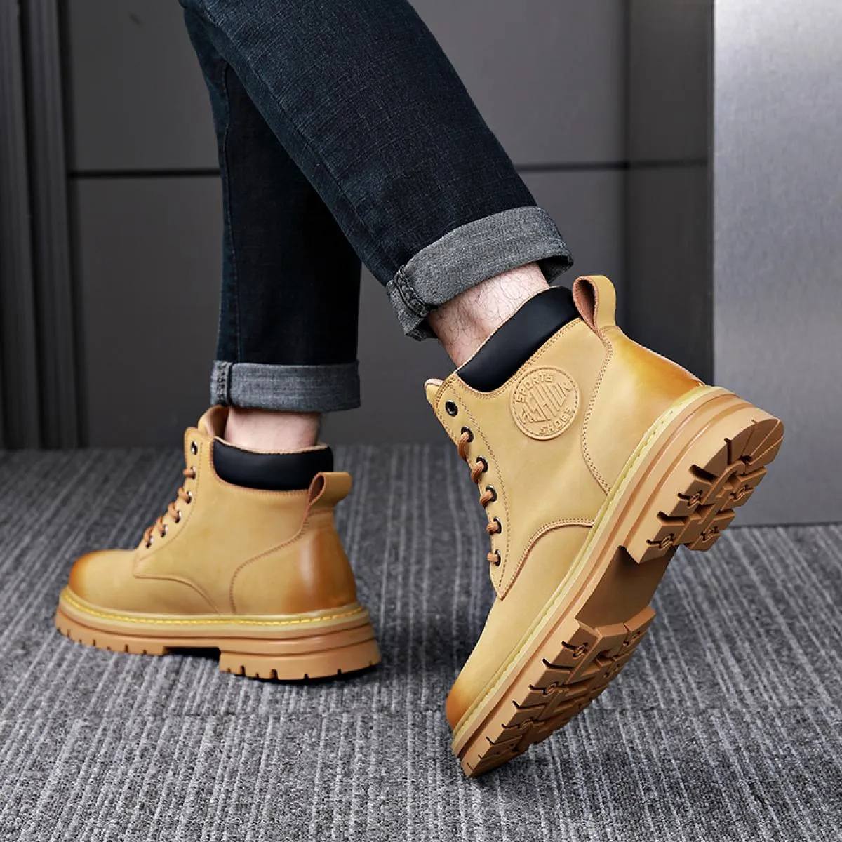 Stivali gialli Stivali Martin in vera pelle autunno Scarpe da lavoro retrò Stivali da deserto alti all'aperto Stile inglese Thi