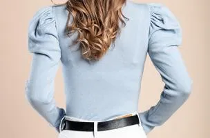 Top in maglia a maniche lunghe, colore azzurro