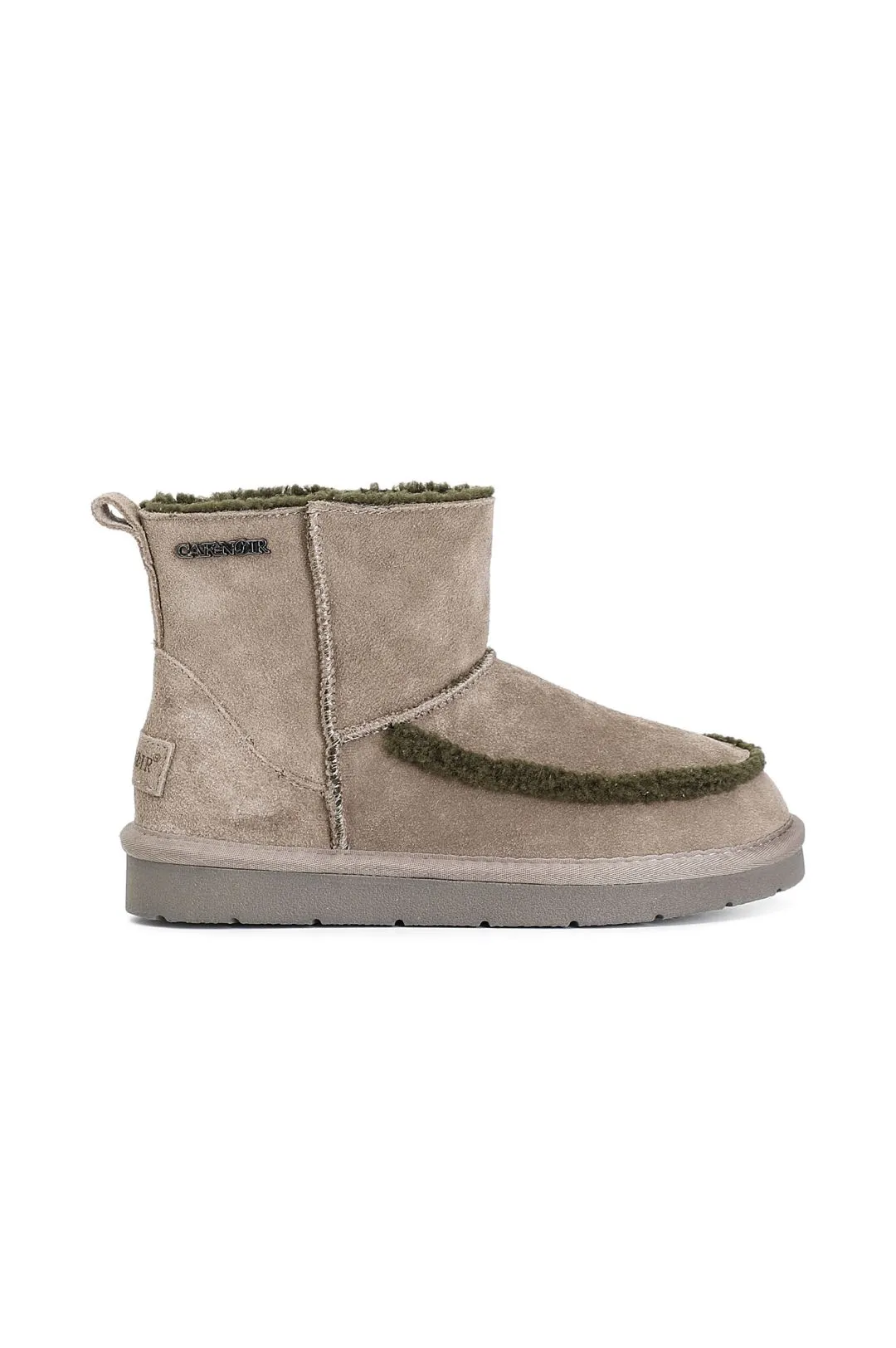 tronchetto in pelle scamosciata con inserto a contrasto taupe