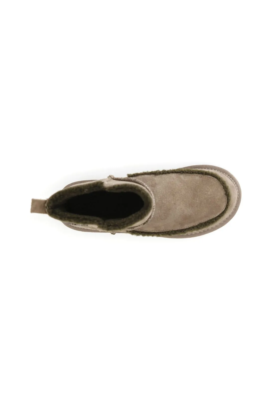 tronchetto in pelle scamosciata con inserto a contrasto taupe