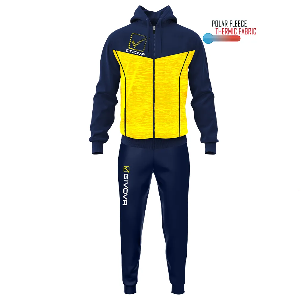Tuta Givova cotone Garzata con cappuccio colore Blu/Giallo